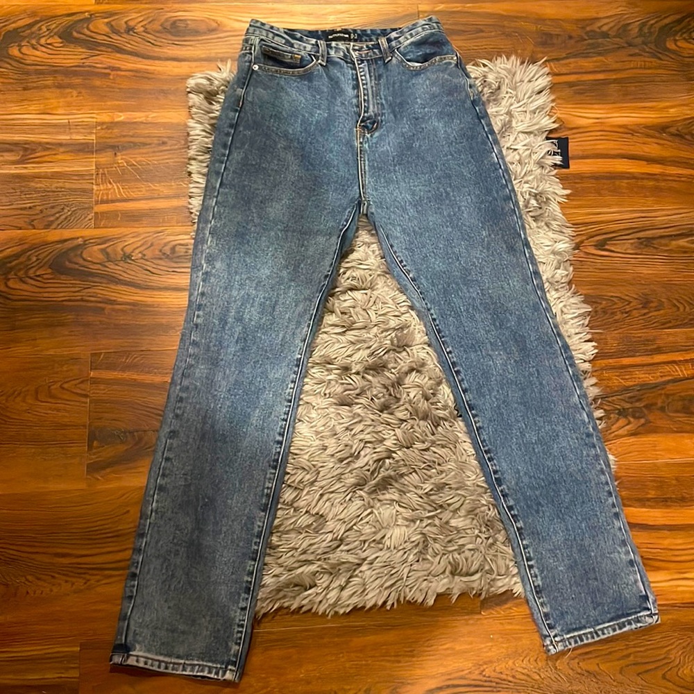 Mid Blue Wash Long Leg Straight Jeans